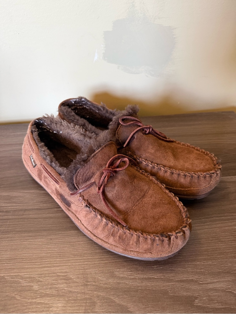 L.L.Bean Wicked Good Moccasin Slippers Brown Shearling Suede Men’s 11 M